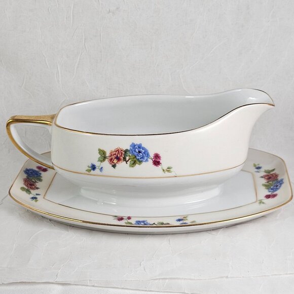 Edelstein Bavaria Porcelain Sauce Gravy Server Underplate floral ivory banded - Picture 6 of 9